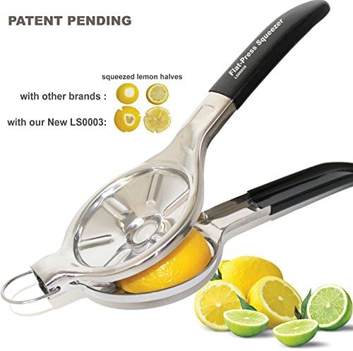 [Free Citrus Tap Gift] EcoJeannie Jumbo Size FLAT PRESS 100% Stainless Steel Lemon Squeezer for Pressing Lemon-half FLAT, Silicone Handle (LS0003S)