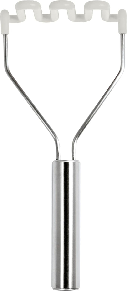 Tovolo Silicone Potato Masher Stainless Steel Handle White Dishwasher Safe Heat Resistant Non Scratch Handheld Coil Wire Potato Smasher for Nonstick Pans Ergonomic Kitchen Food Prep Tool