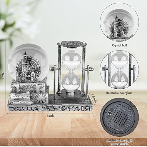 LED MusicCrystal Snow Globe， Sand Timer ，Hourglass,Home Decor,Table Decor for Living Room ，Office Desk Decorations[ Silver Ferris Wheel ]