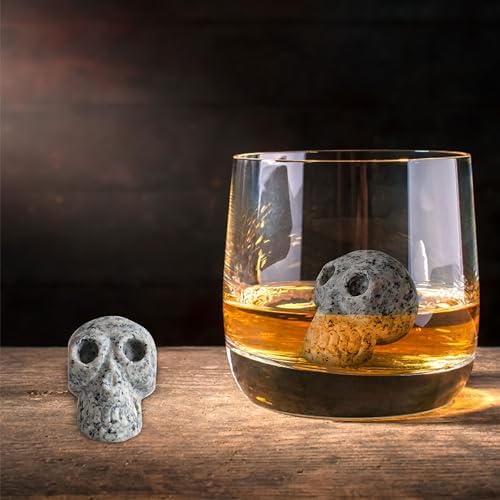 Hand Carved Granite Whiskey Stone Skulls Set for Whiskey Lovers - Set of 2 Whiskey Stones for a Chilled Drink Every Time
