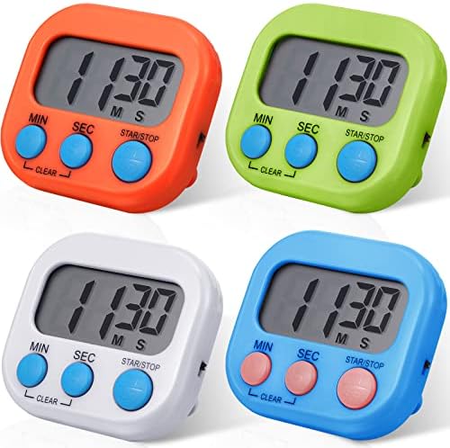 Weewooday 4 Pcs Multi-func Electronic Kitchen Classroom Timer, 4 Colors