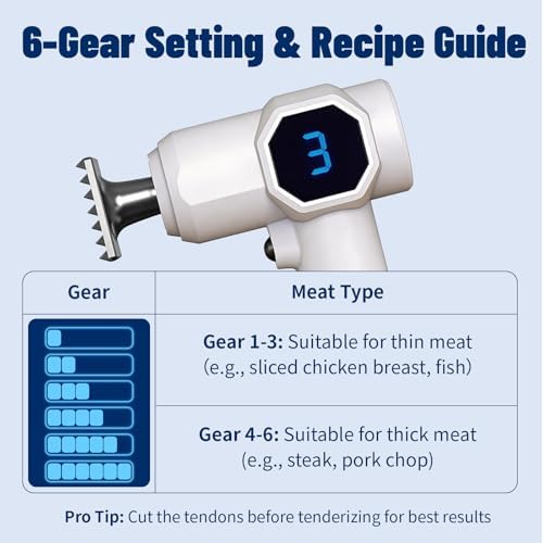 Electric Meat Tenderizer Tool, Meat Tenderizer Machine with 4 Speeds, Square Stainless Steel Head for Beef Steak Chicken Pork Kitchen Use (White)