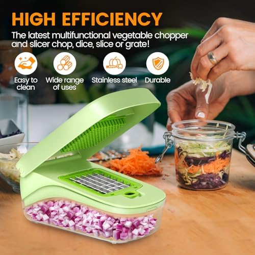 17-in-1 Vegetable Chopper, Multifunctional Veggie Chopper Dicer, Vegetable Cutter with Container, French Fry Cutter for Potatoes, Onion Chopper with Hand Guard, Essential Kitchen Tool for Salad, Fruit