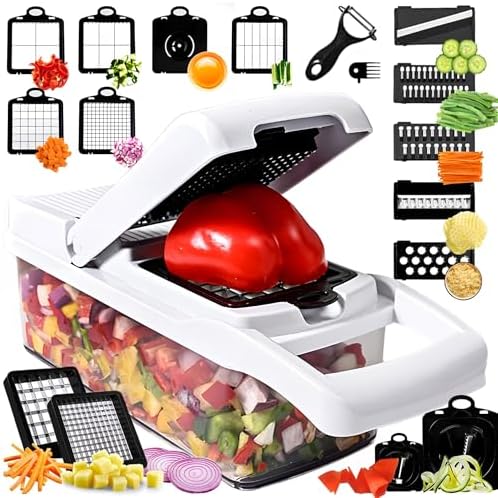 25-in-1 Vegetable Chopper with 13 Blades - Mandoline Slicer -Food Chopper w/Container - Cheese Grater - Veggie Salad Onion Chopper - Kitchen Gadget - Home Essentials - Kitchen Accessories