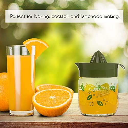 Crystalia Manuel Citrus Juicer with Glass Storage Jar, All Fruit Squeezer for Lemon Orange Lime Grapefruit Juice, Handheld Juice Press Extractor with Handle, Pour Spout and Glass Storage (Green)