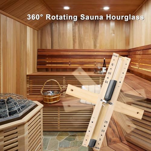 15 Min Sauna Sand Timer,Rotatable Wooden Heat‑Resistant Hourglass Sand Clock for Sauna SPA,Black