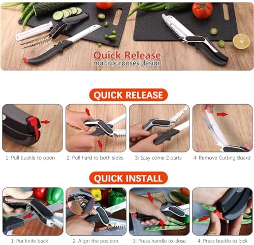 Kitchen Scissors for Food Slicer Cutter,Quick Release/Install Kitchen Shears Cutting Board Knife Combo for Veggie,Carrots,cucumbers,potatoes,Barbecue Dishwasher Safe (Black)