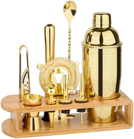Wukuna Cocktail Shaker Set Bartender Kit, 12-Pcs Bar Tool with Bamboo Stand
