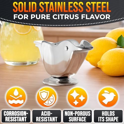 Bird Lemon Squeezer with Pour Spout, Tiny Stainless Steel Slice Press