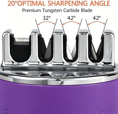 VIRO Compact Suction Kitchen Chef Knife Scissors Sharpener for Straight & Serrated Knives, 4-Stage Knife Sharpening Tool Helps Repair and Restore Blades (Purple)