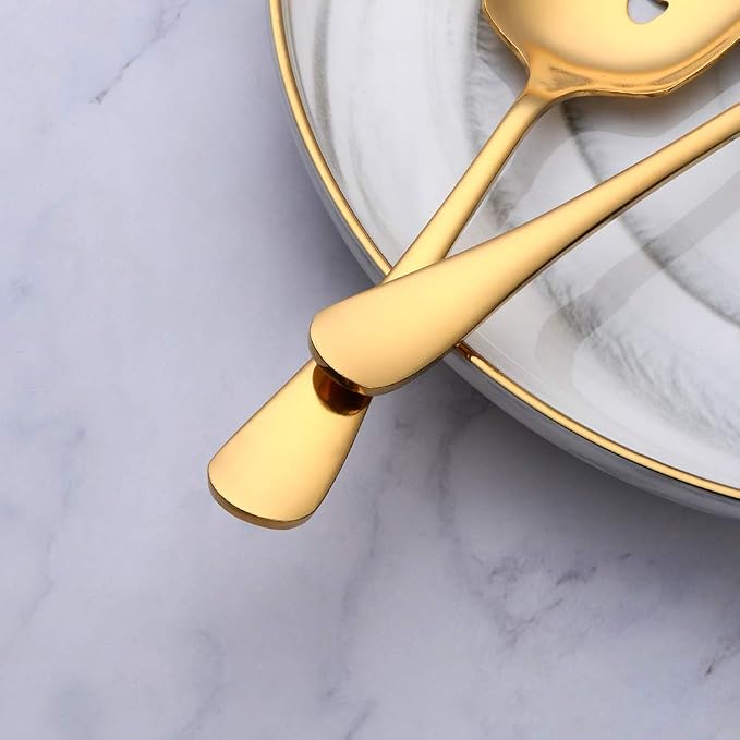 Meisha Serving Spoons Set, 3 Serving Spoons and 3 Slotted Serving Spoons, Matte Gold Stainless Steel Serving Utensils for Buffet Can Banquet Cooking Kitchen - Mirror Polished