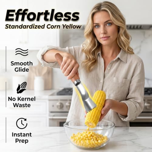 Easy Clean Corn Cob Peeler, 2026 Upgraded Corn on the Cob Remover, Corn Peeler for Corn on the Cob, Stainless Steel Corn Stripper Tool, Wooden Handle for Hand Grip, Easy Clean Kitchen Gadget (2pcs)