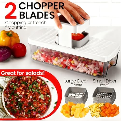 Vegetable Chopper Mandoline Slicer 8-in-1 with Container, 8 Blades for Onion, Veggie & Fruit, Easy Food Slicer Dicer Cutter, Kitchen Gadgets & Essentials