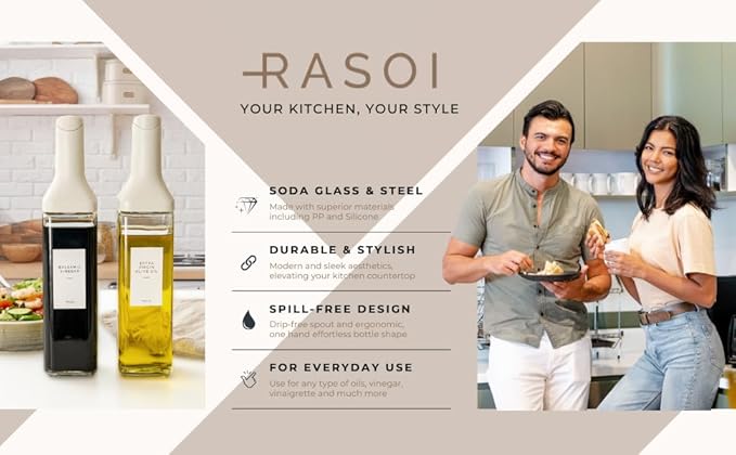 Oil Dispenser Bottle – Set of 2 17oz/500ml Oil and Vinegar Dispenser - Drip-Free Spout Glass Oil Dispenser – Kitchen Oil Dispenser with Automatic Pouring Lid - Olive Oil Bottle for Cooking