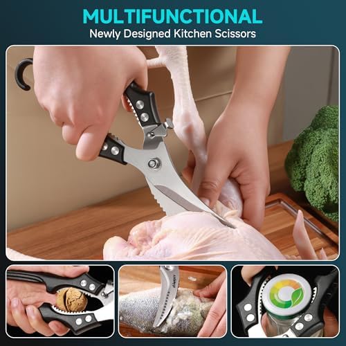 Heavy Duty Poultry Shears, Molybdenum-Vanadium Steel Kitchen Scissors for Chicken Bone and Meat, Ergonomic Non-Slip Handle with Spring Loaded & Safety Lock, Sharp Food Shears for Kitchen