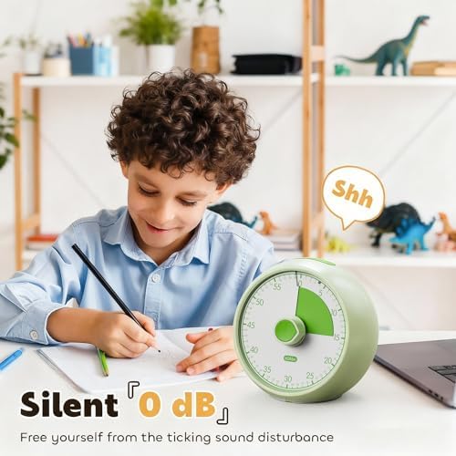 Visual Timer for Kids 60-Minute Countdown Timer with Optional Alarm, Focus Tool for ADHD & Autism, Time Management for Homework, Chores, Office, Kitchen, Teaching & Study Routines (Light Green)