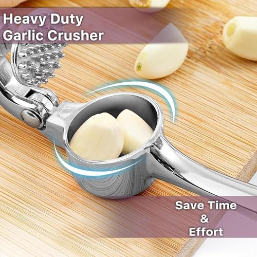 Courage Premium Stainless Steel Garlic Press Crusher | Heavy Duty Garlic Mincer & Ginger Crusher | Ergonomic Manual Garlic Presser | Rustproof Easy Clean Kitchen Tool for Garlic & Ginger.