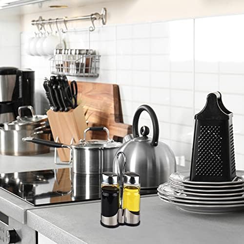 Oil and Vinegar Dispenser Set with Stainless Steel Holder,Clear Glass Olive Oil Dispenser Bottle