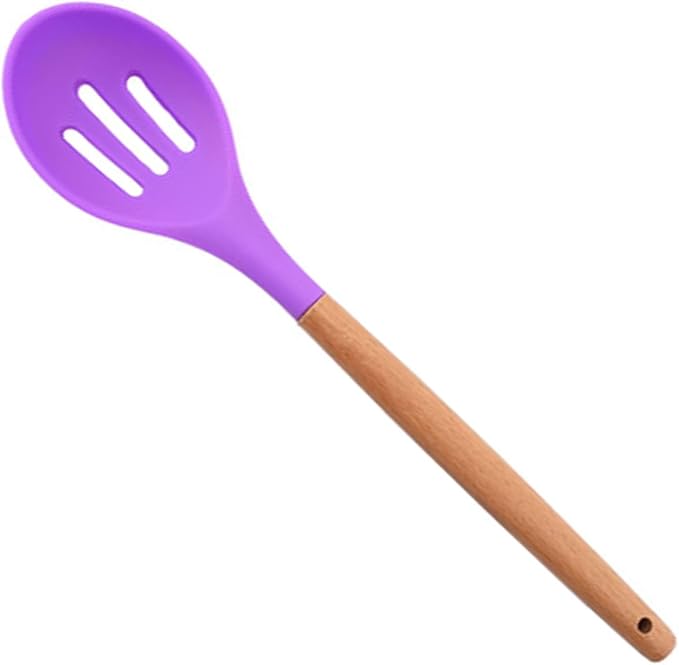 1pc Purple Silicone Slotted Spoons for Cooking Heat Resistant Cooking Utensils Mixing Serving Spoons for Kitchen Cooking Baking Stirring Mixing Tools