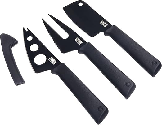 Kuhn Rikon COLORI+ Non-Stick Cheese Knife Set with Safety Sheaths, Set of 3, Black