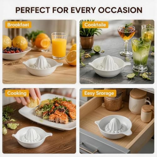 Ceramic Manual Citrus Juicer with Handle, Handheld Lemon Squeezer for Lime, Orange, Fruit Juice