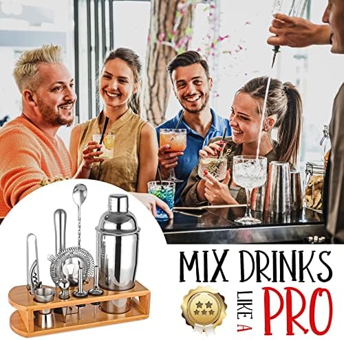 Wukuna Cocktail Shaker Set Bartender Kit, 12-Pcs Bar Tool with Bamboo Stand