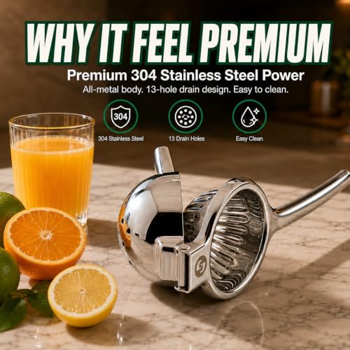 Handheld All-Metal Lemon Squeezer, Stainless Steel, XL