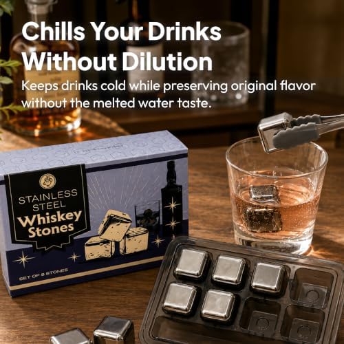 Whiskey Cubes, Stainless Steel Chilling Rocks, Set of 8