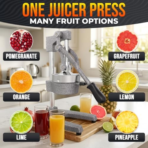 Cast Iron Juicer Hand Press, Heavy-Duty Squeezer (Silver)