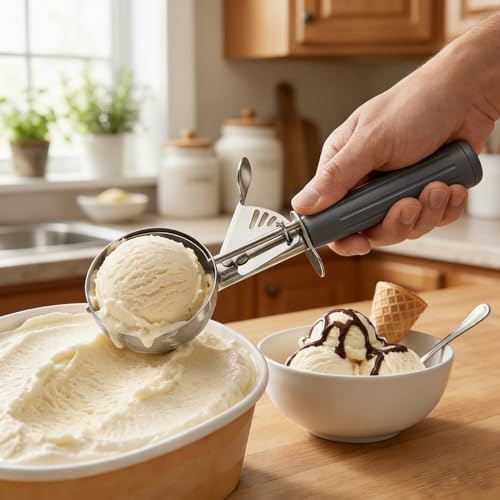 TOPKITCHEN Commercial-Grade Ice Cream Scoop 4 oz, 18/8 Stainless Steel Cookie Scoop with Plastic Handle, Portion Control Disher Scoop for Bakeries, Restaurants & Dessert Shops, #8, Grey