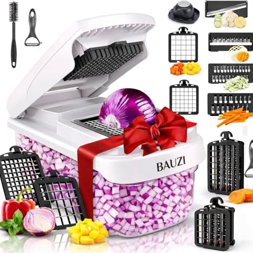 12-in-1 ABS Vegetable Chopper, Onion Cutter with Container, Food Slicer Dicer & Grater, Multifunction Kitchen Gadget for Fruits & Vegetables, BPA Free