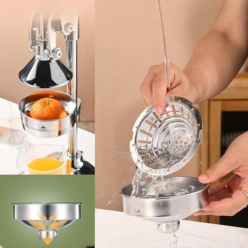 LIU&LIU Hand Press Fruit Juicer, 304 Stainless Steel Citrus Juicer with Lever Press, Raised Version, Total Height: 47 cm,Removable and Easy to Clean,Silver