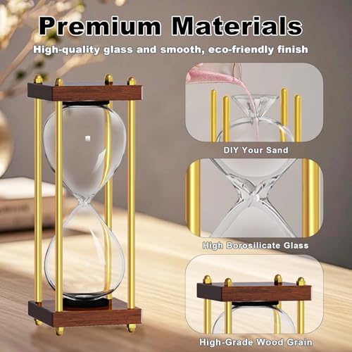 Empty Hourglass Fillable, Wooden Frame DIY Sand Timer, Unity Sand Hourglass for Wedding Ceremony Set, Without Sand Antique Hour Glass Sandglass for Desk Home Office