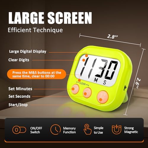 AOUCE Digital Kitchen Timers for Cooking, Timer for Kids 6 Pack Green