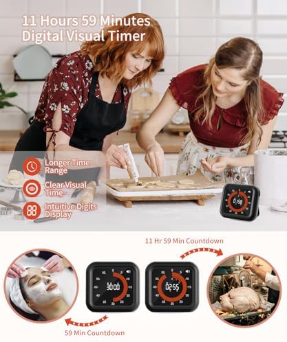 Digital Magnetic Visual Kitchen Timer, Up to 11H 59M Countdown & Count Up