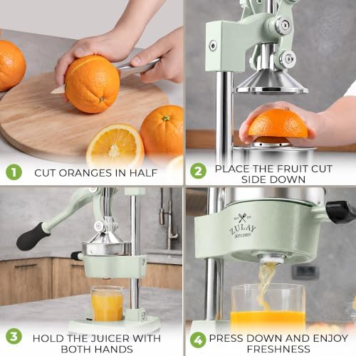 Zulay Kitchen Cast Iron Juicer - Heavy Duty Orange Juicer with Detachable Strainers for Easy Cleaning, Citrus Press for Citrus Fruits, Perfect for Bartenders, Juice Lovers & Health Enthusiasts
