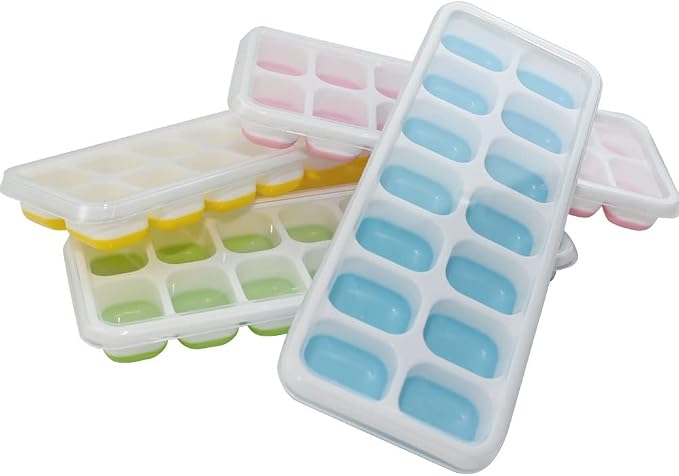 Ram® 4 X Pack Silicone Ice Cube Tray Set of 4 Ice Moulds Freezer Stackable Non Spill Ice Cube Tray Dishwasher Safe BPA Free