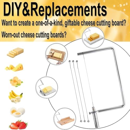 Cheese Slicer Accessories Kitchen Knife Marble Board Cheese Cutter Stainless Steel Components DIY for Making Giftable Cheese Block Cutting Boards with Wire Slicer Hardware Kit(1Slicer+4Wires)7.5"