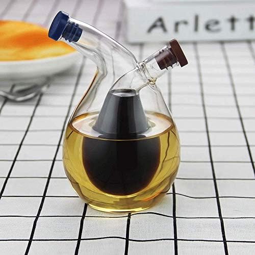 Clear Glass Oil and Vinegar Bottle, 2 in 1 Olive Oil Dispenser Cruet Bottles Double Pourer Spout Stoppers Kitchen Supplies for Cooking
