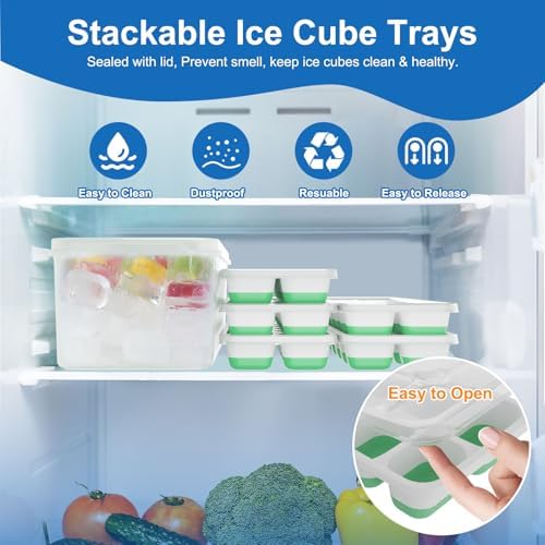 Ice Cube Trays with Lids for Freezer, 5 Pack Silicone Set, 70 Cubes