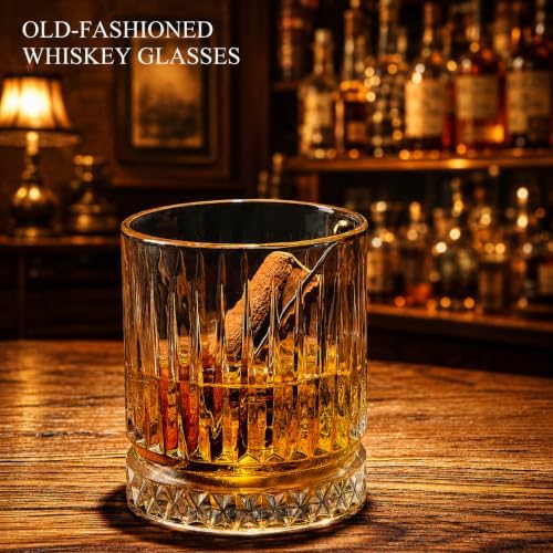 Whiskey Gifts for Men – Whiskey Glasses Set with 6 Stainless Steel Bullet Whiskey Stones, 2 Old Fashioned Glasses, Wooden Bourbon Gift Box, Premium Barware Gift Set