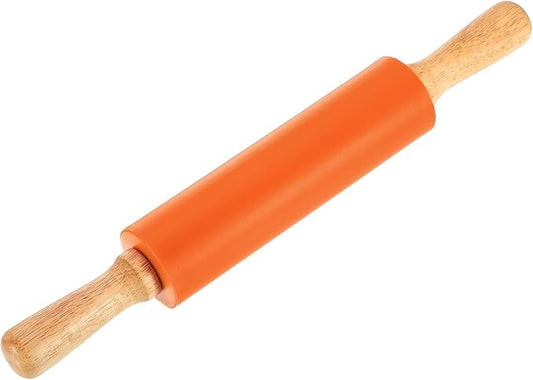 uxcell 7.5 Inch Silicone Rolling Pin, Small Dough Roller with Wood Handle for Pizza Pastry Fondant Kitchen, Orange