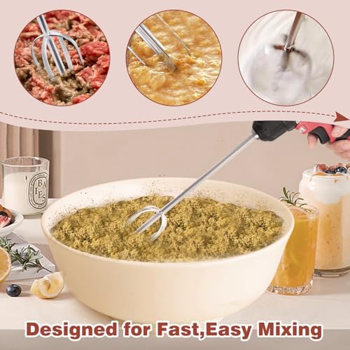 Hand Mixer Beaters used with Standard Hand Drill,Meat Chopper,Hamburger Chopper,Potato Masher,304 Stainless Steel Meat Whisk for Stirring Eggs,Chocolate,Butter,Patties and Cream