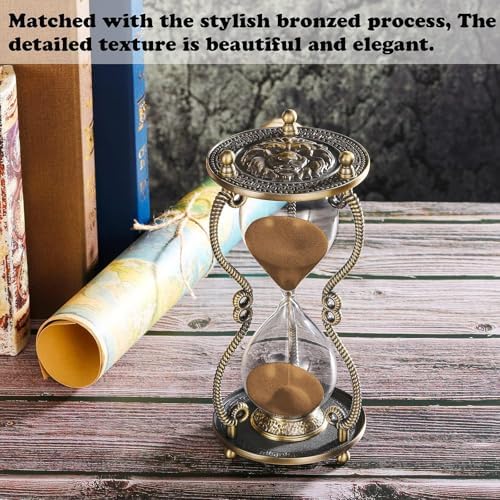 CNCJ Hourglass Sand Timer 60 Minute:Large Lion Brass Carved Sand Clock,Vintage Brown Hourglass Watch 60 Min,Unique Reloj De Arena,Hour Glass Sandglass for Gifts,Office,Desk,Decorations