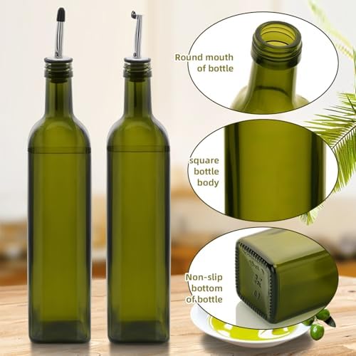 4Pcs 25 oz Olive Oil Dispenser Bottle,750 ml Glass Oil and Vinegar Dispenser Set with Pourers and Funnel ，Oil Bottles for Kitchen Large capacity oil bottles (Green 4pcs)