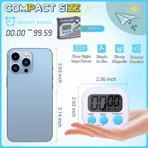 Mwellewm 24Pc Digital Timers for Classroom Kids, Kitchen Timers for Cooking