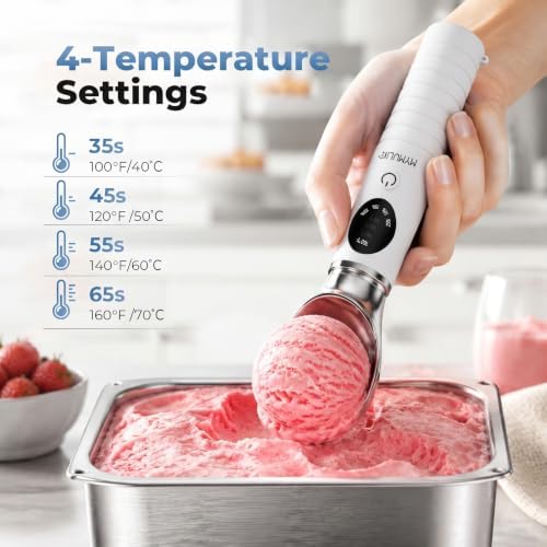 MYMULIKE Heated Ice Cream Scoop, 4 Temp Settings (100-160°F) for Gelato