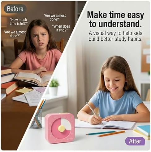 60 Minute Visual Timer for Kids - Premium Countdown Timer with Magnetic Back & Pause Function, Silent Operation for Classroom Teaching Home, Time Management Tool(Batteries Included) (Pink)
