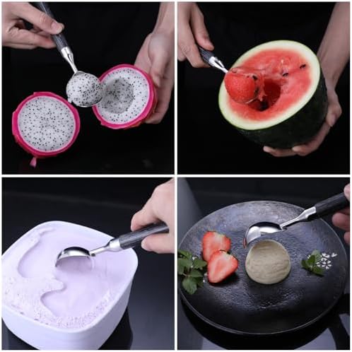 304 Stainless Steel Ice Cream Scoop with Wooden Handle, Heavy Duty Metal Ice Cream Scooper for Hard Ice Cream, Dishwasher Safe, Comfortable Grip for Home Kitchen and Restaurant