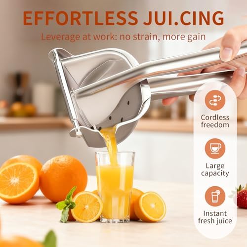 Heavy Duty 304 Stainless Steel Lemon Squeezer, Manual Citrus Juicer Hand Press Juice Extractor, Fruit Presser for Orange, Lime, Grapefruit & Pomegranate
